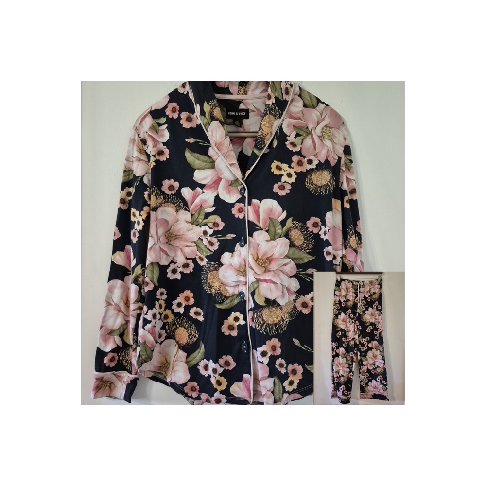 Room Service Pajama Set Women's S Floral Cottagecore PJs Long Sleeve Cozy Button